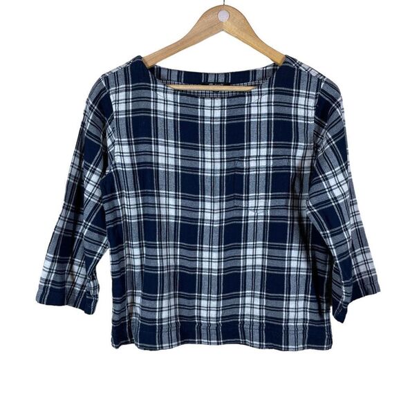 Madewell Tops - Madewell Boxy "Bedford" Flannel Tee 3/4 Sleeve Ink Plaid Women's Size Small